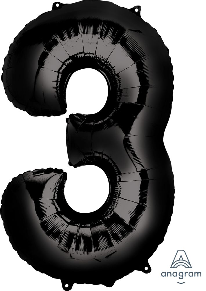 34" Black Number 3 Balloon