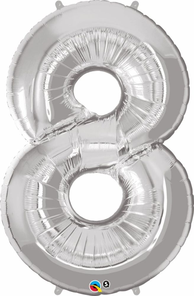 34" Silver Number 8 Balloon