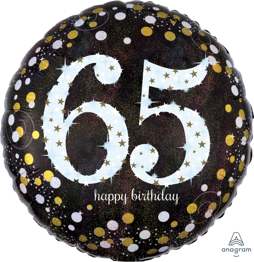 18" Holographic Sparkling Birthday 65 Balloon