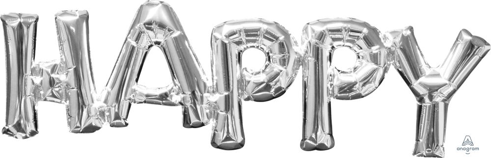Phrase HAPPY Silver Balloon