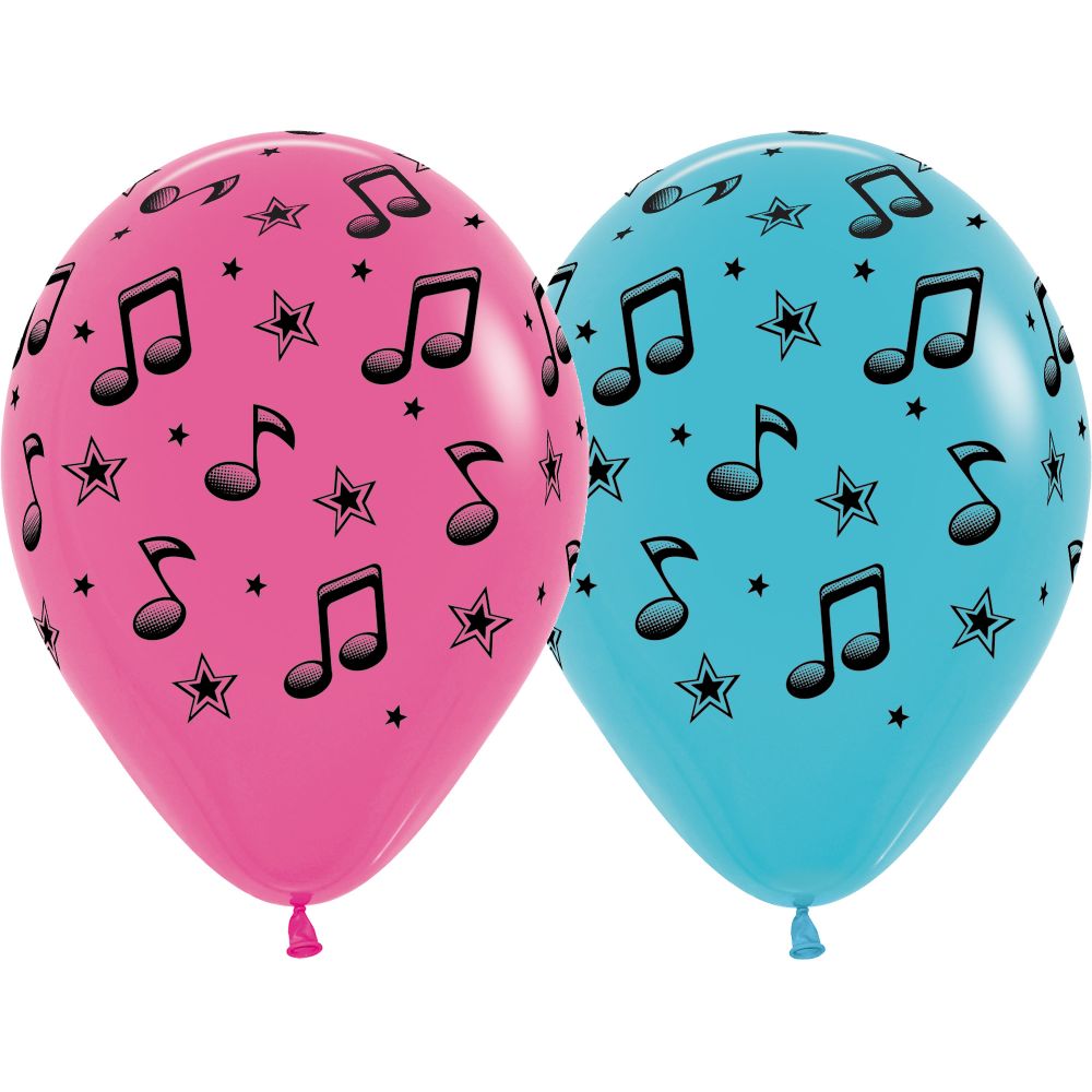 11" Musical Notes Raspberry and Aquamarine (50pcs) Balloons