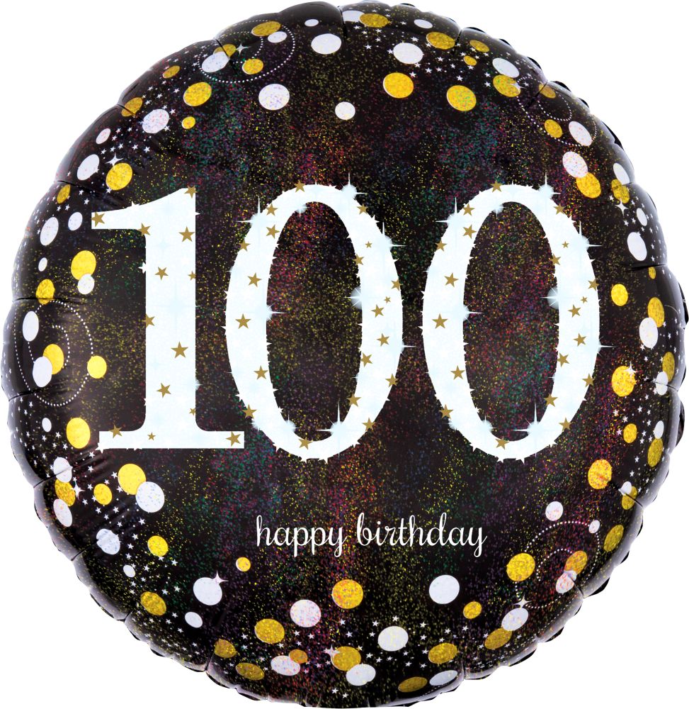 18" Holographic Sparkling Birthday 100 Balloon
