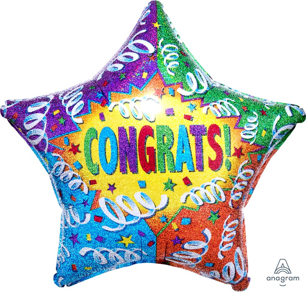 18" Holographic Congrats Streamer Explosion Balloon