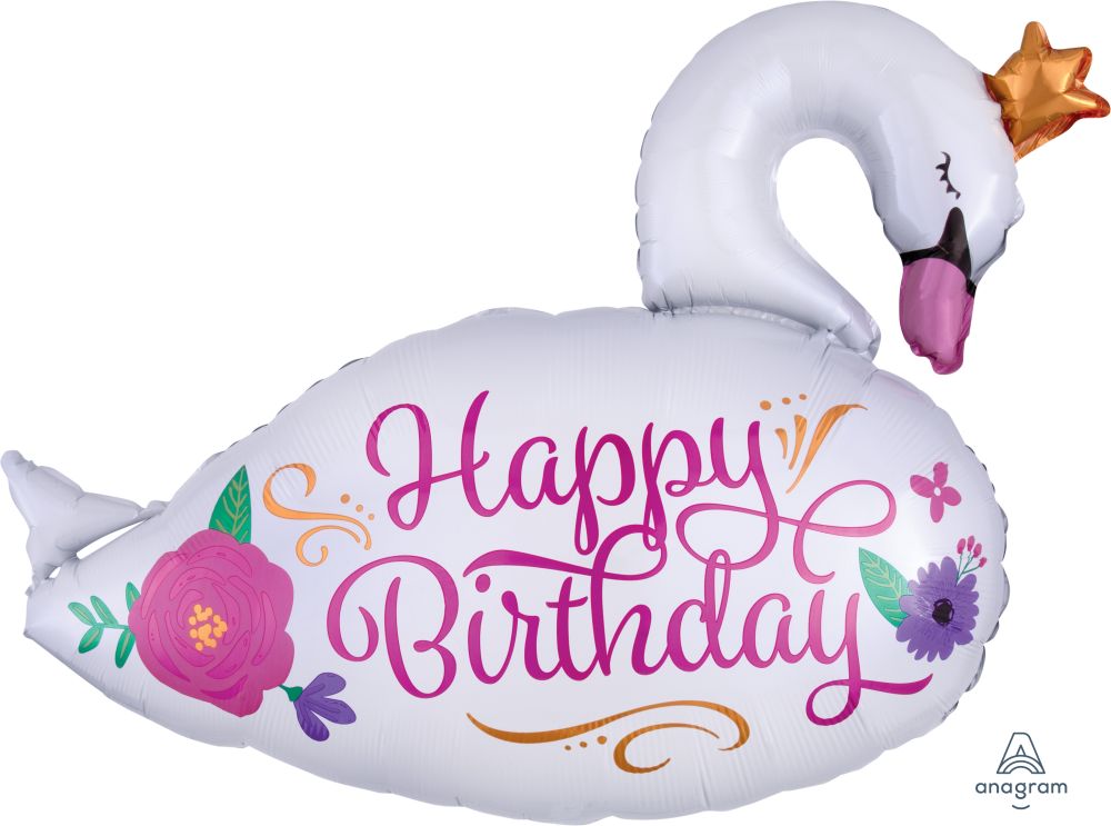 SuperShape Happy Birthday Beautiful Swan Balloon