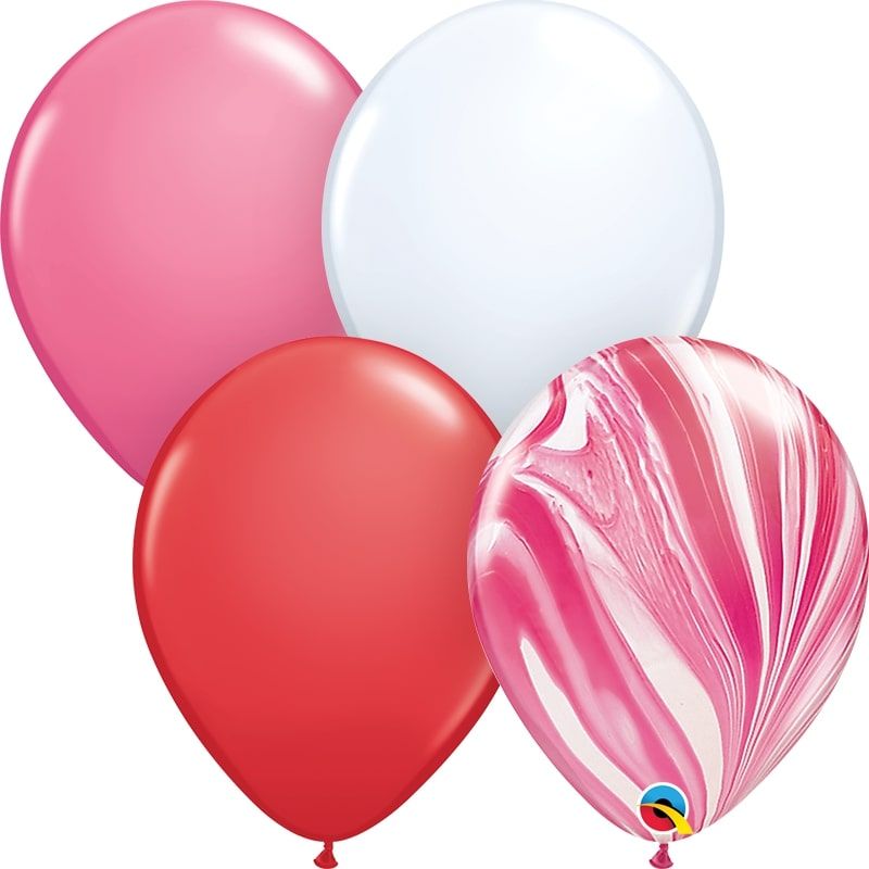 11" Red, Rose, White, Agate Assortment (100pcs Balloons