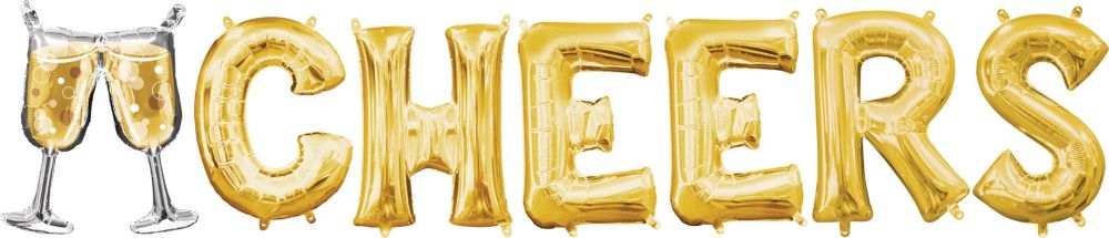 Script Phrase Cheers Gold Balloon
