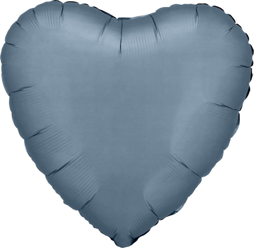 18" Satin Luxe Steel Blue Heart (non-packaged) Balloon