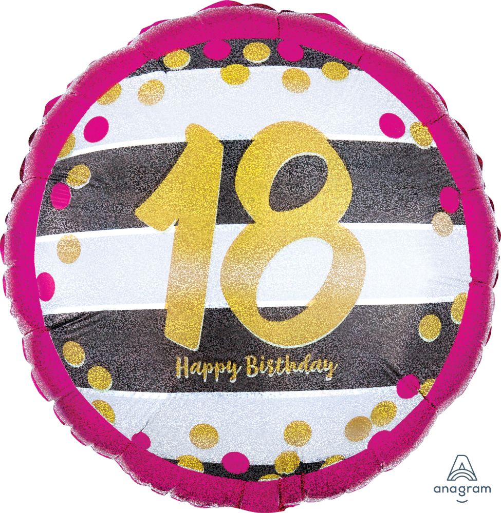 18" Holographic Pink & Gold Milestone 18 Balloon