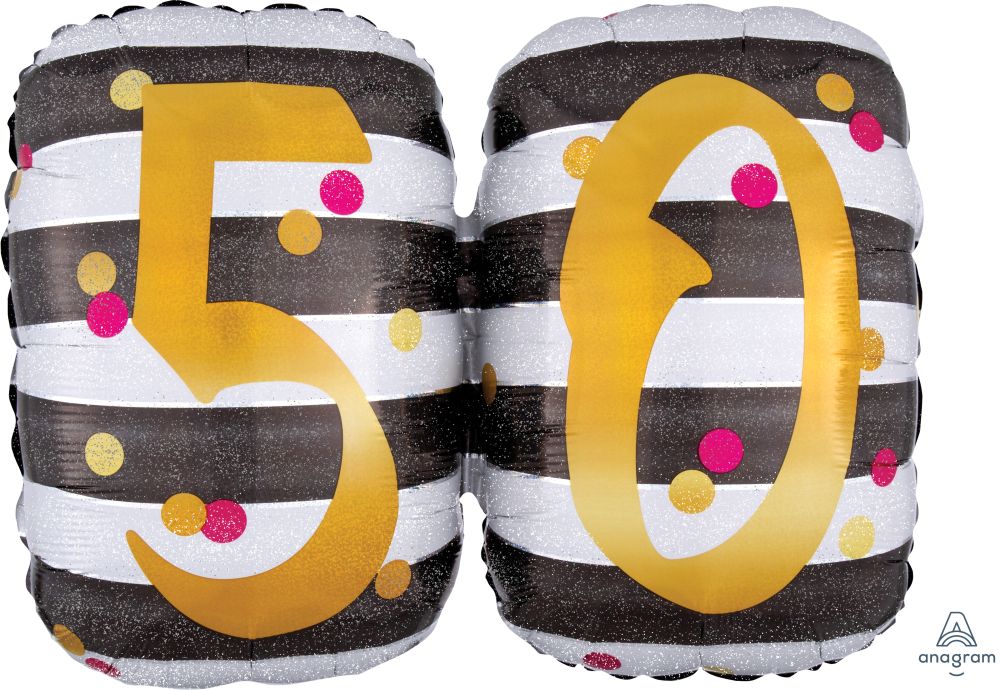 SuperShape Holographic Pink & Gold Milestone 50 Balloon