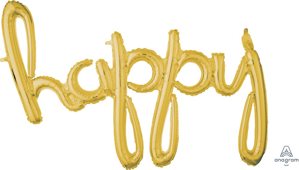 Script Phrase Happy Gold Balloon