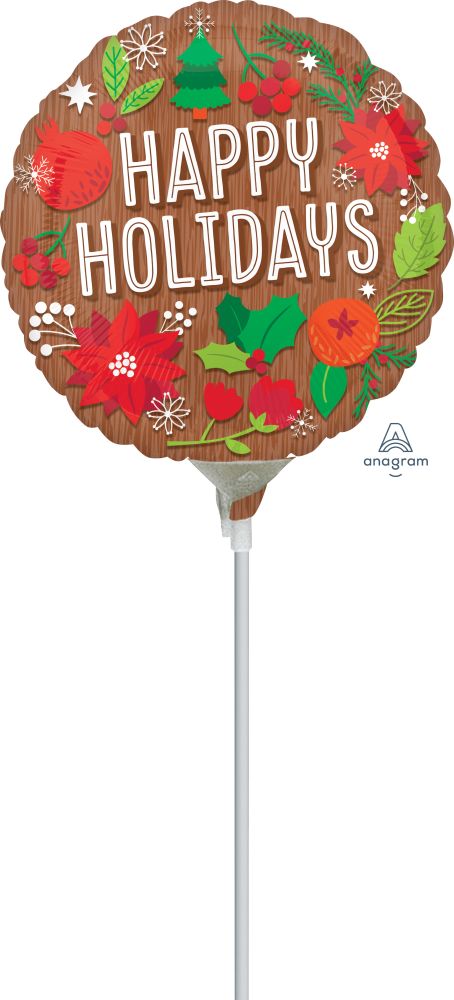 09" Woodgrain Happy Holidays Balloon