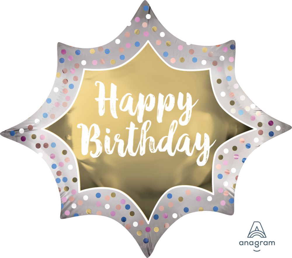 SuperShape Birthday Satin Gold Burst Balloon