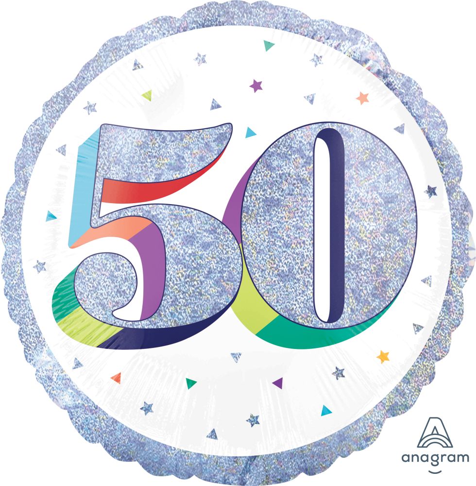 18" Holographic Here's to Your Birthday 50 Balloon
