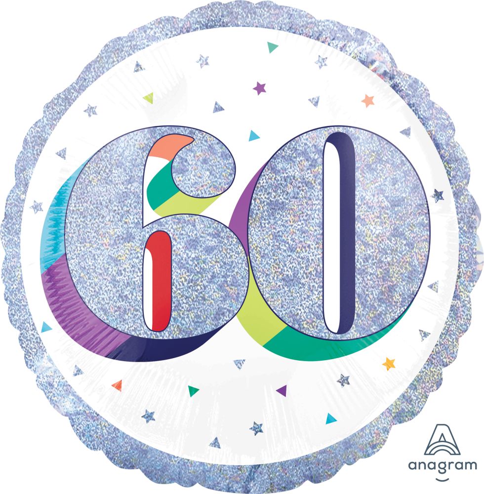 18" Holographic Here's to Your Birthday 60 Balloon