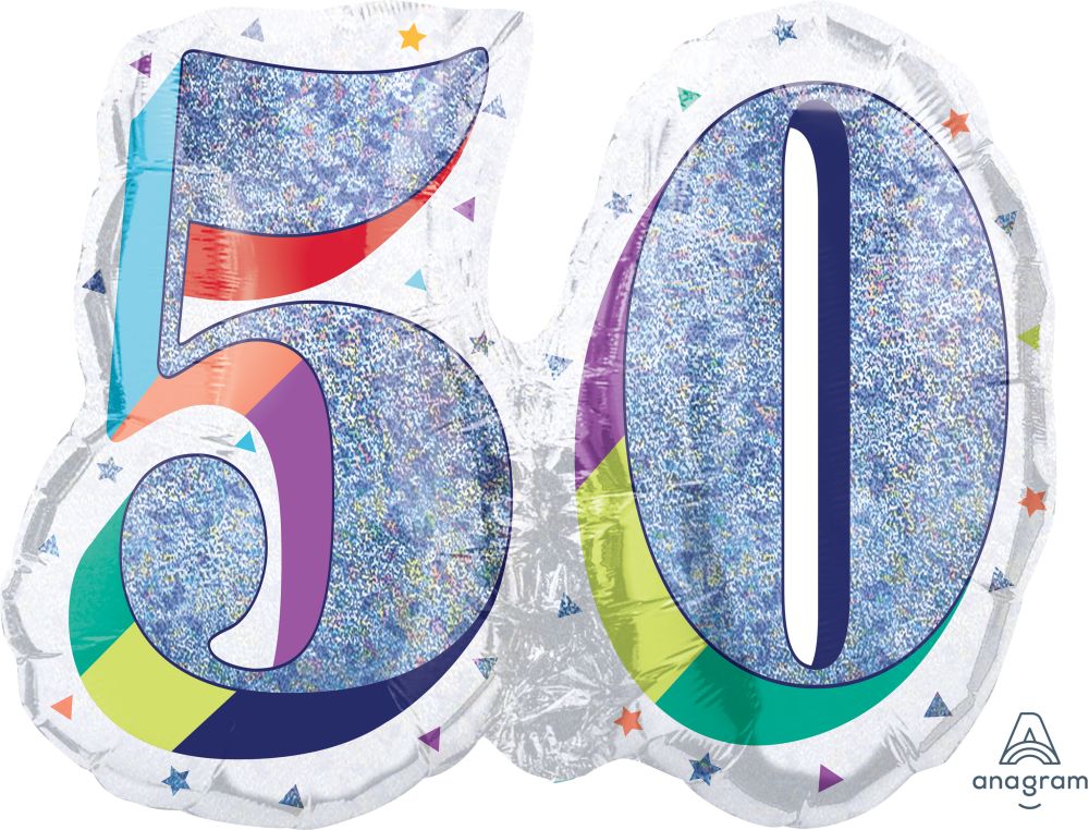 SuperShape Holographic Here's to Your Birthday 50 Balloon