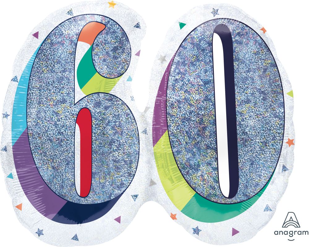 SuperShape Holographic Here's to Your Birthday 60 Balloon