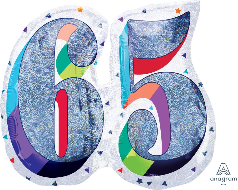 SuperShape Holographic Here's to Your Birthday 65 Balloon