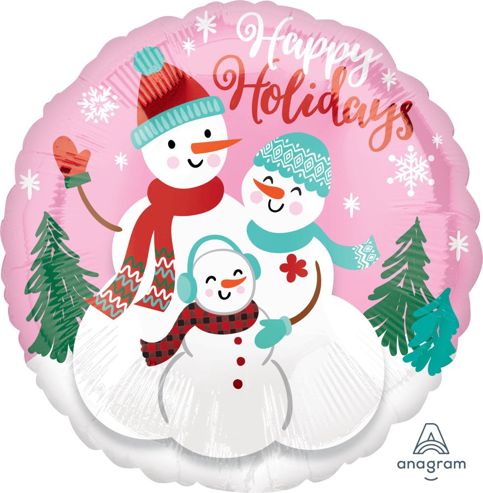 18" Happy Holidays Snow Family Balloon