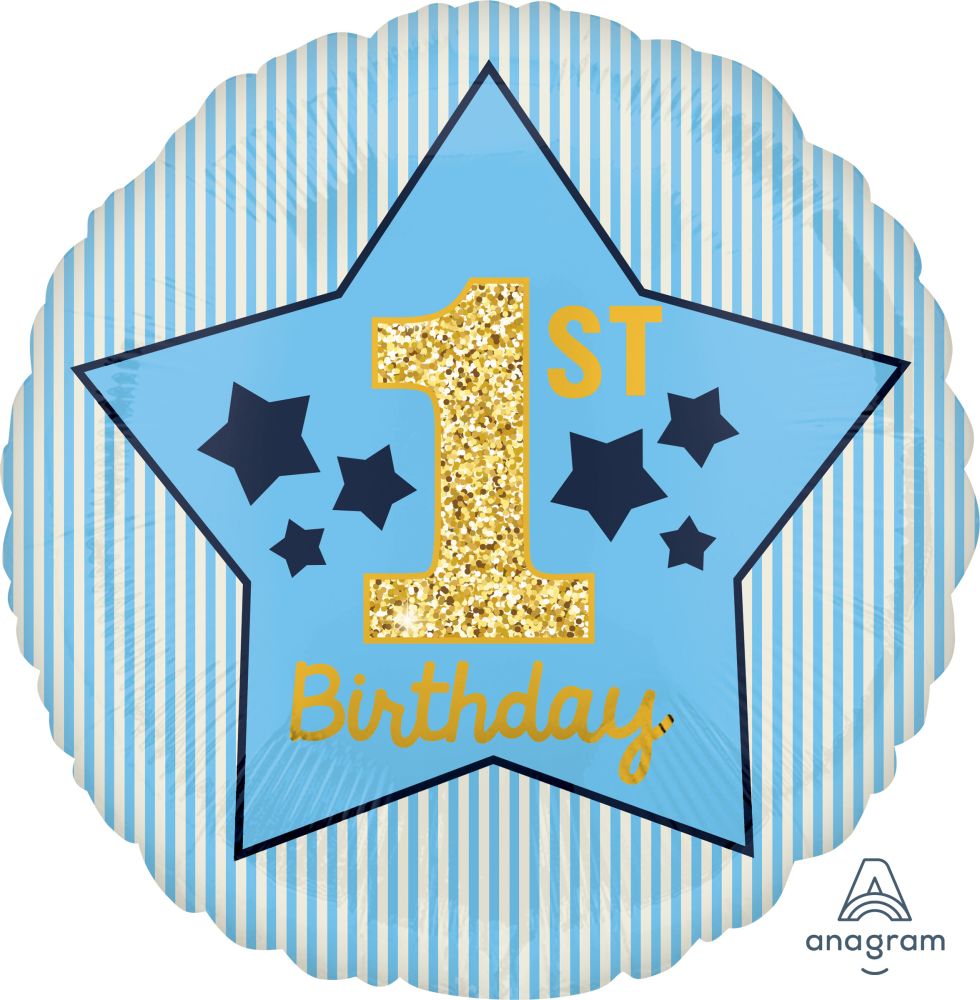 18" Boy 1st Birthday Blue & Gold Balloon