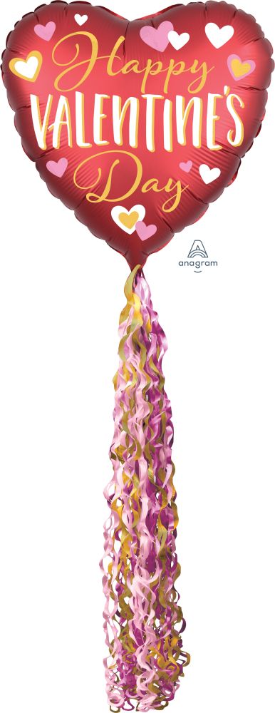 Airwalker Pom Pom Happy Valentines Day Lined with Gold Balloon