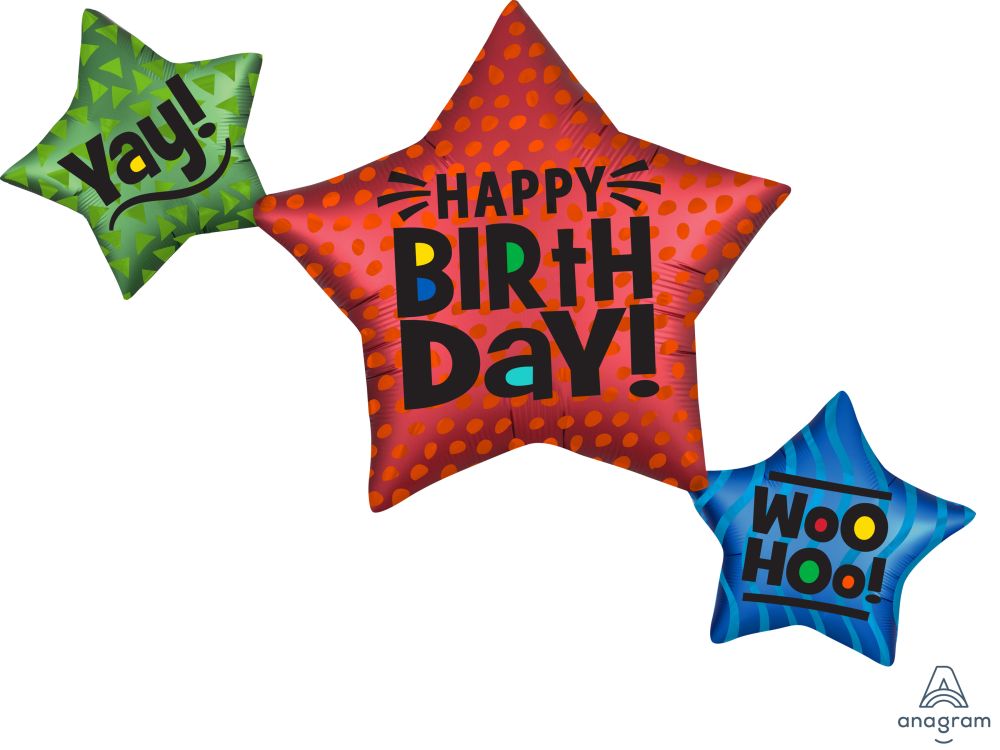 SuperShape Satin Star Trio Birthday Balloon