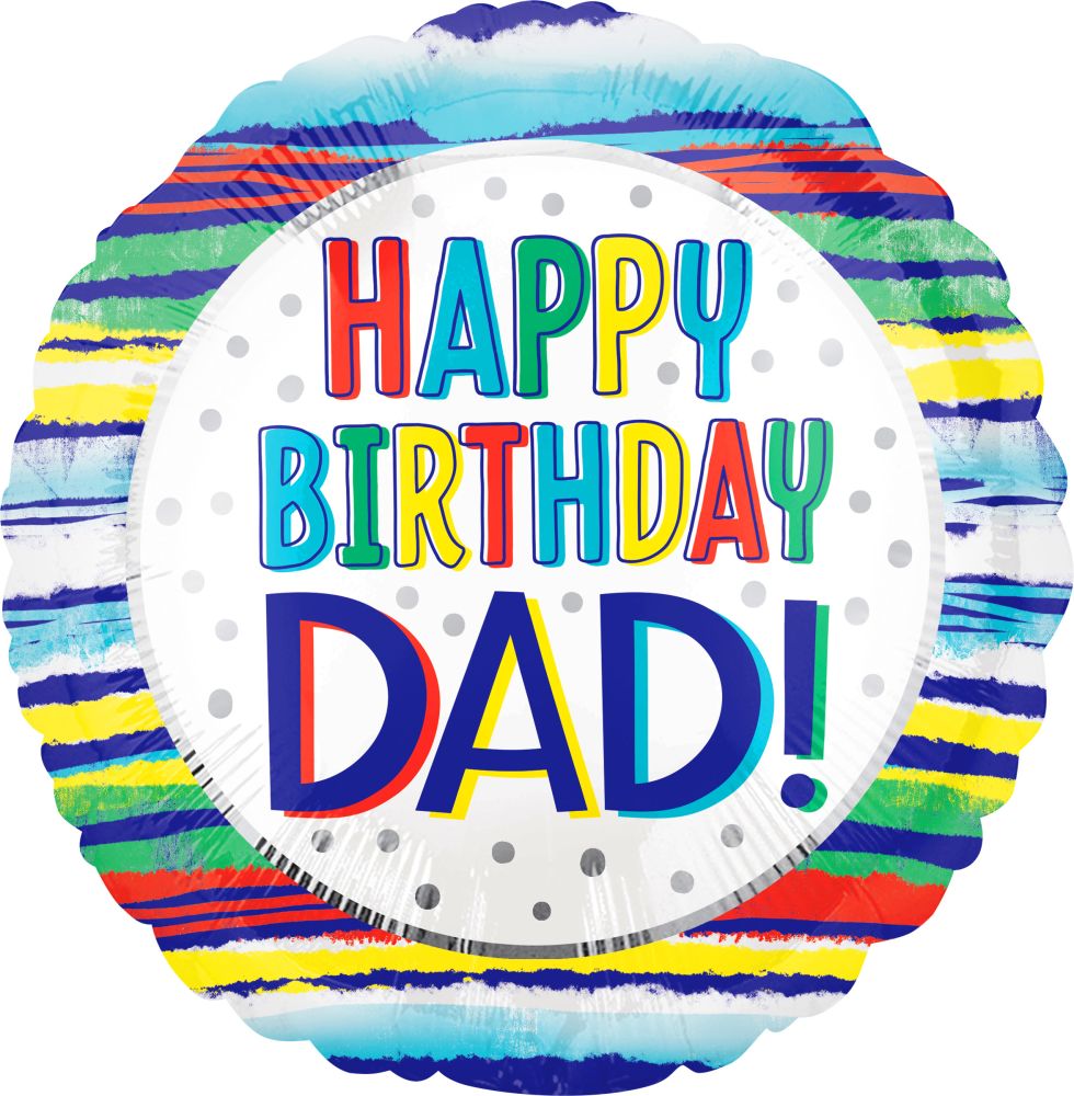 18" Happy Birthday Dad Painted Stripes Balloon