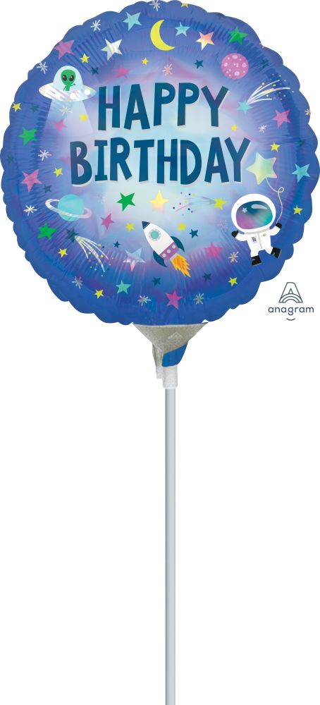 09" Iridescent Happy Birthday Outer Space Balloon