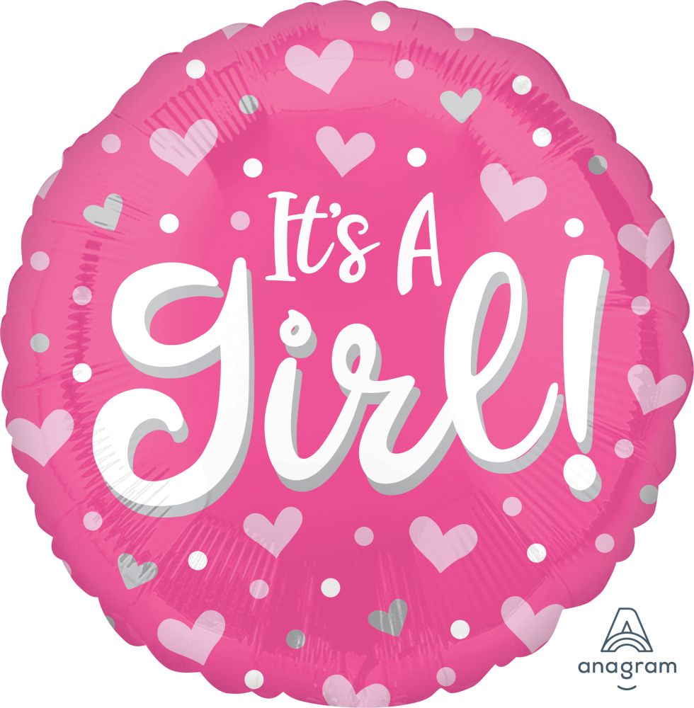 18" Its A Girl Hearts and Dots Balloon