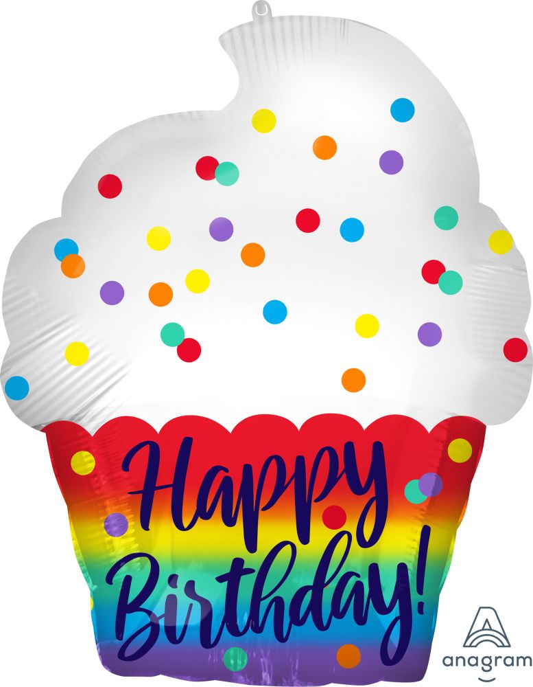 18" Shape Happy Birthday Satin Cupcake Balloon