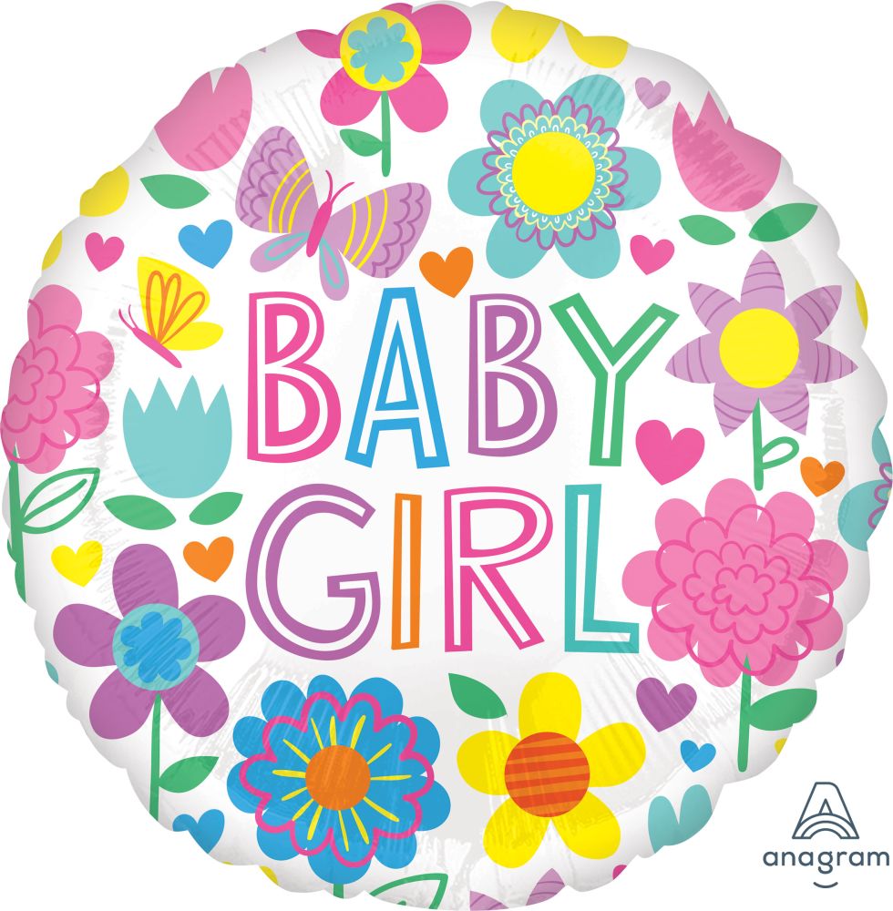 18" Baby Girl Floral Butterfly Balloon