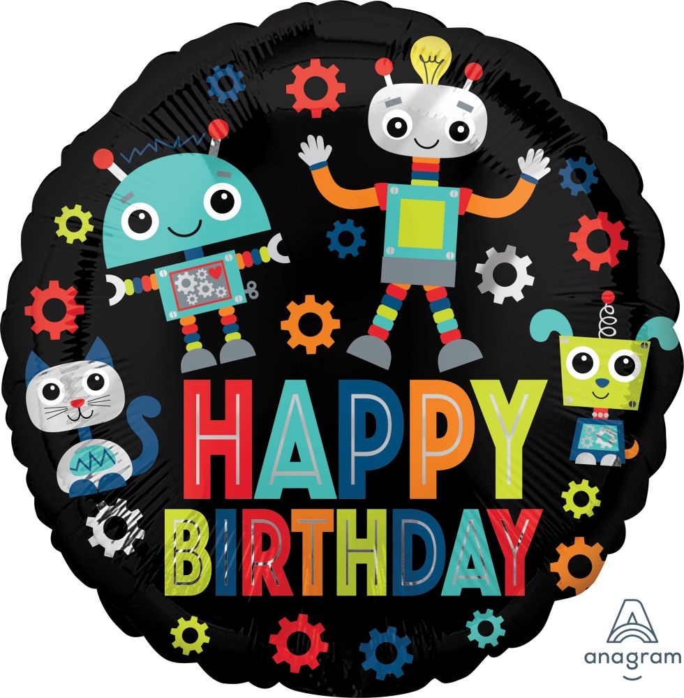 18" Birthday Robots Balloon