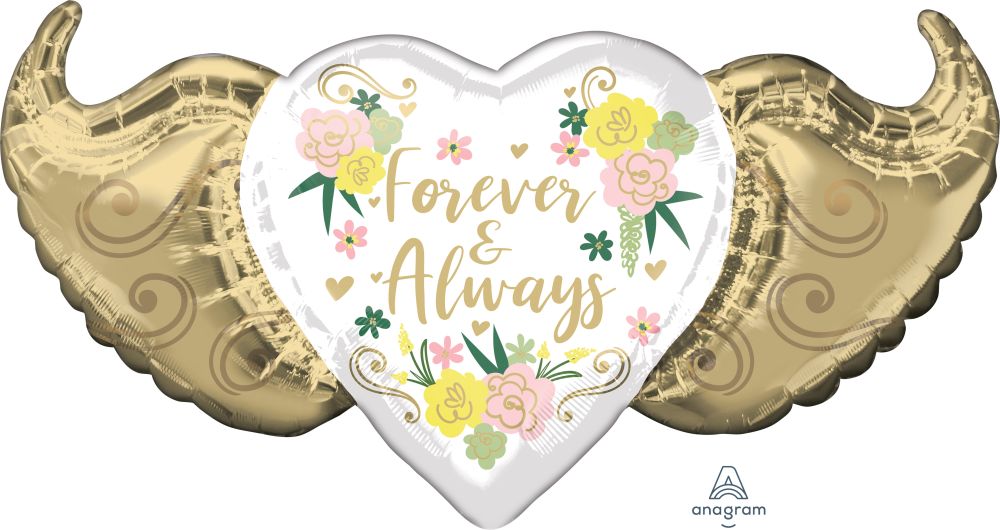 SuperShape Forever and Always Floral Winged Heart Balloon
