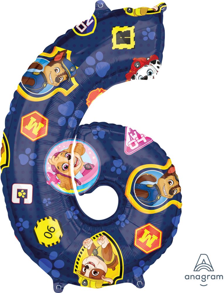 26" Paw Patrol Number 6 Balloon