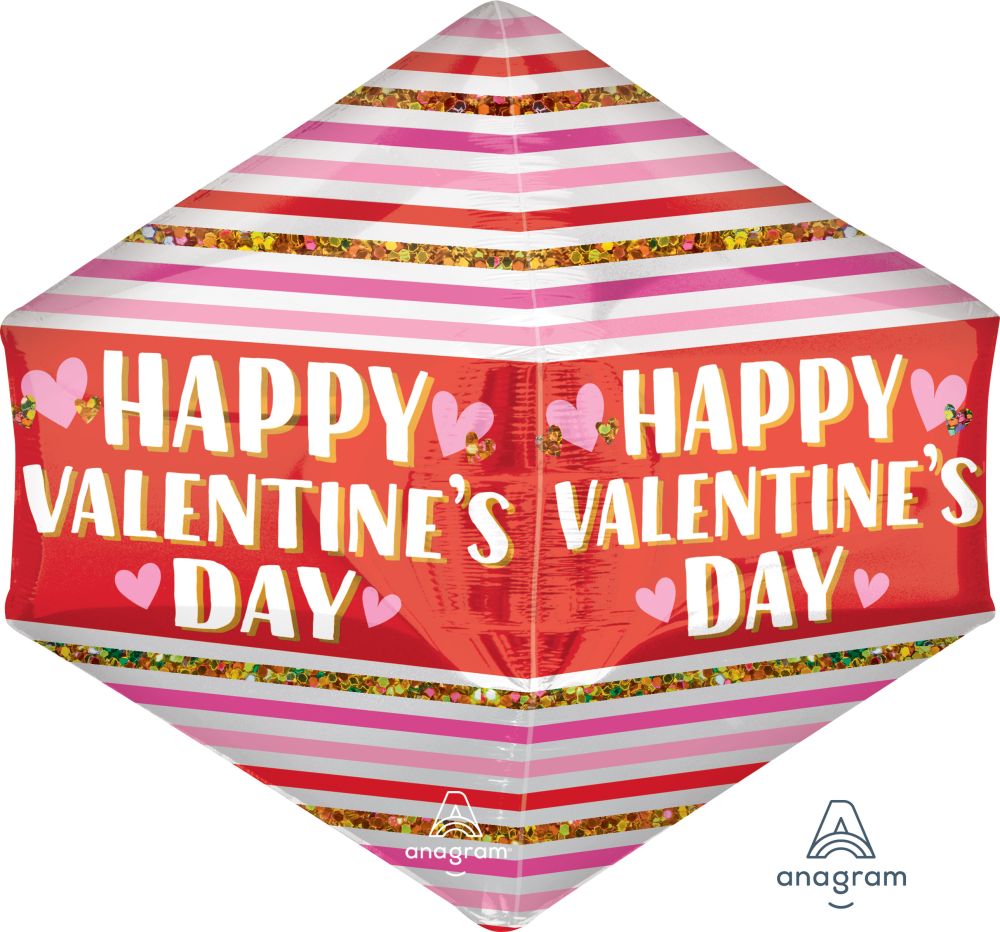 UltraShape Anglez Happy Valentines Day Stripes and Glitter Balloon