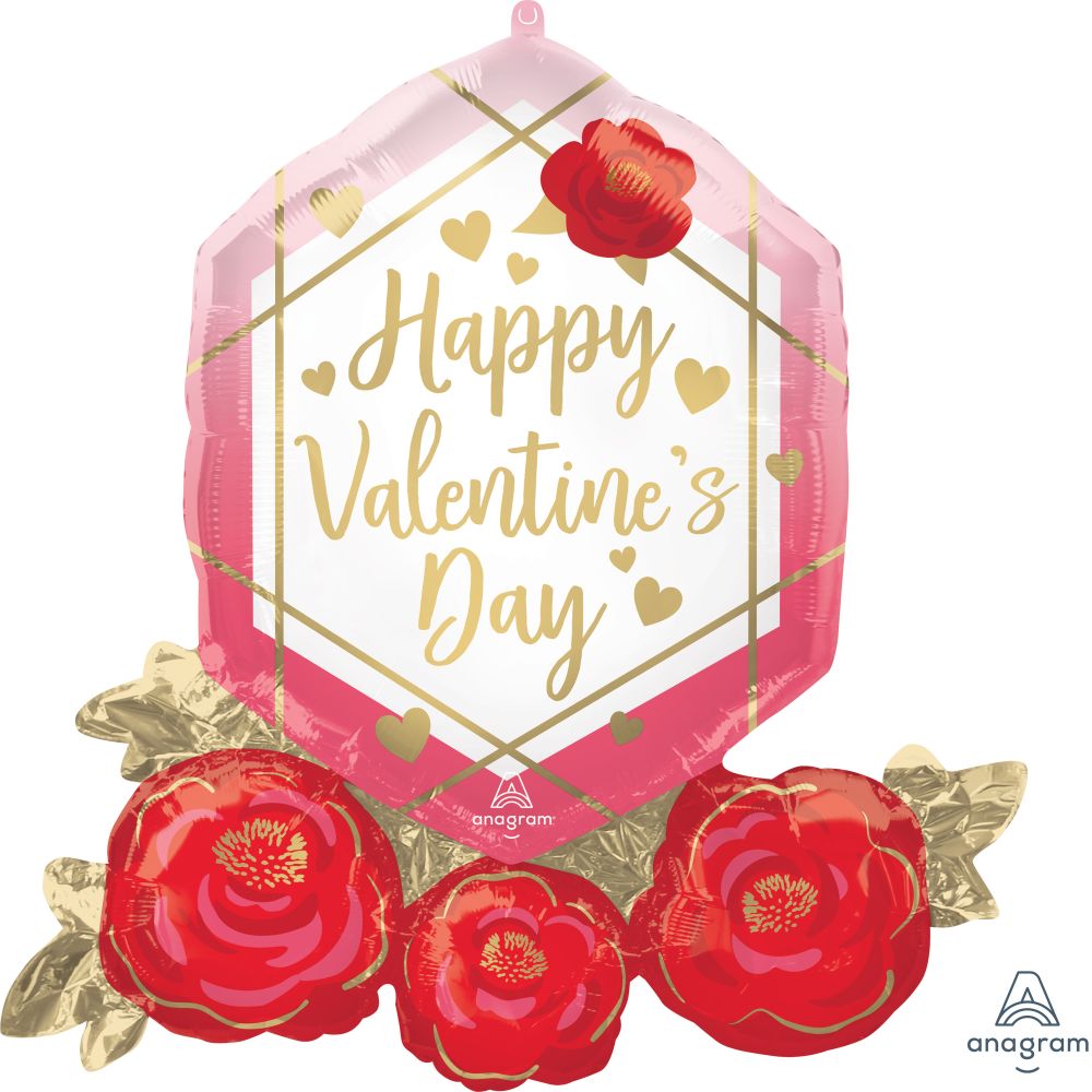 SuperShape Happy Valentines Day Gem and Roses Balloon