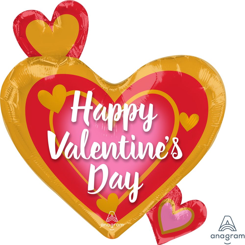 18" Shape Happy Valentines Day Pink, Gold and Red Balloon