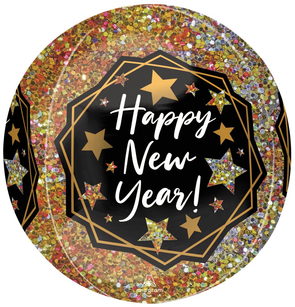 Orbz Happy New Year Gold Sparkle Balloon