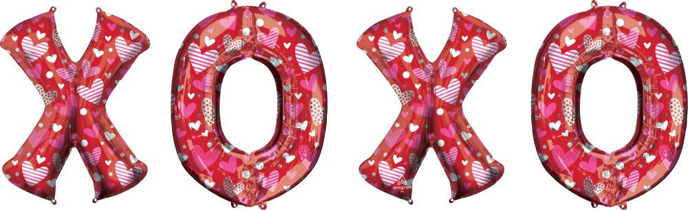 Phrase XOXO with Hearts Red Balloon