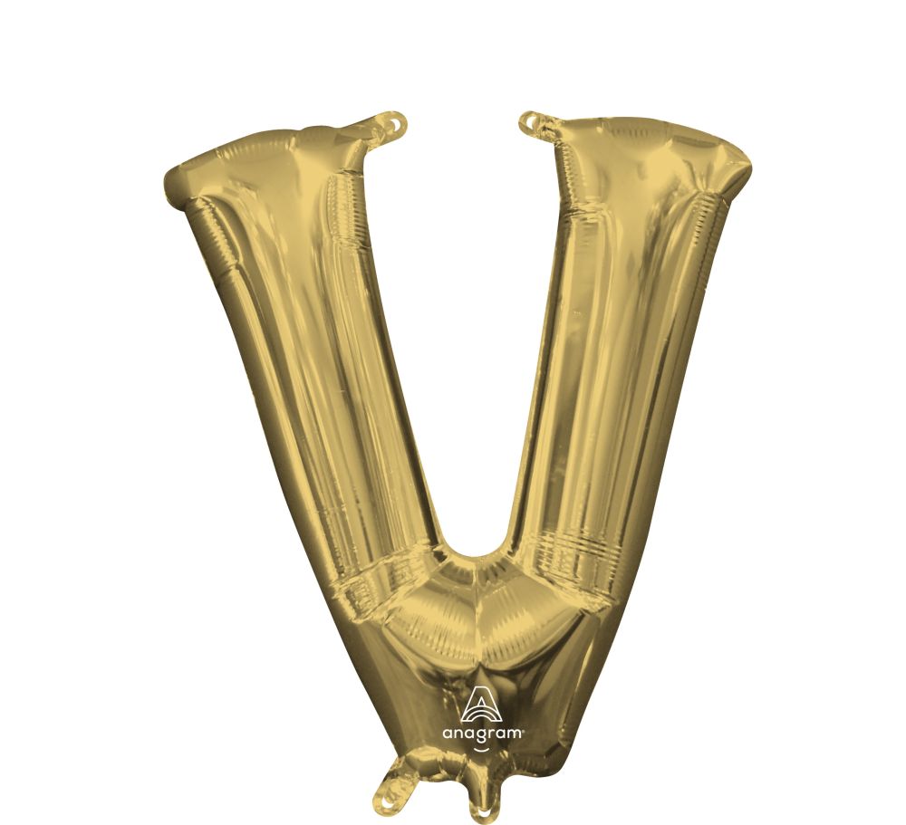 16" White Gold Letter V Balloon