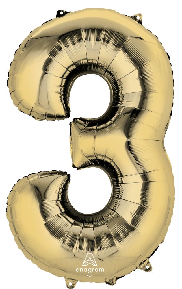 34" White Gold Number 3 Balloon