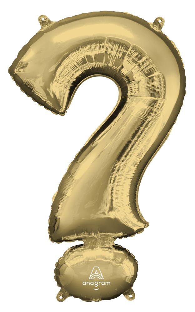 34" White Gold Symbol ? Question Mark Balloon
