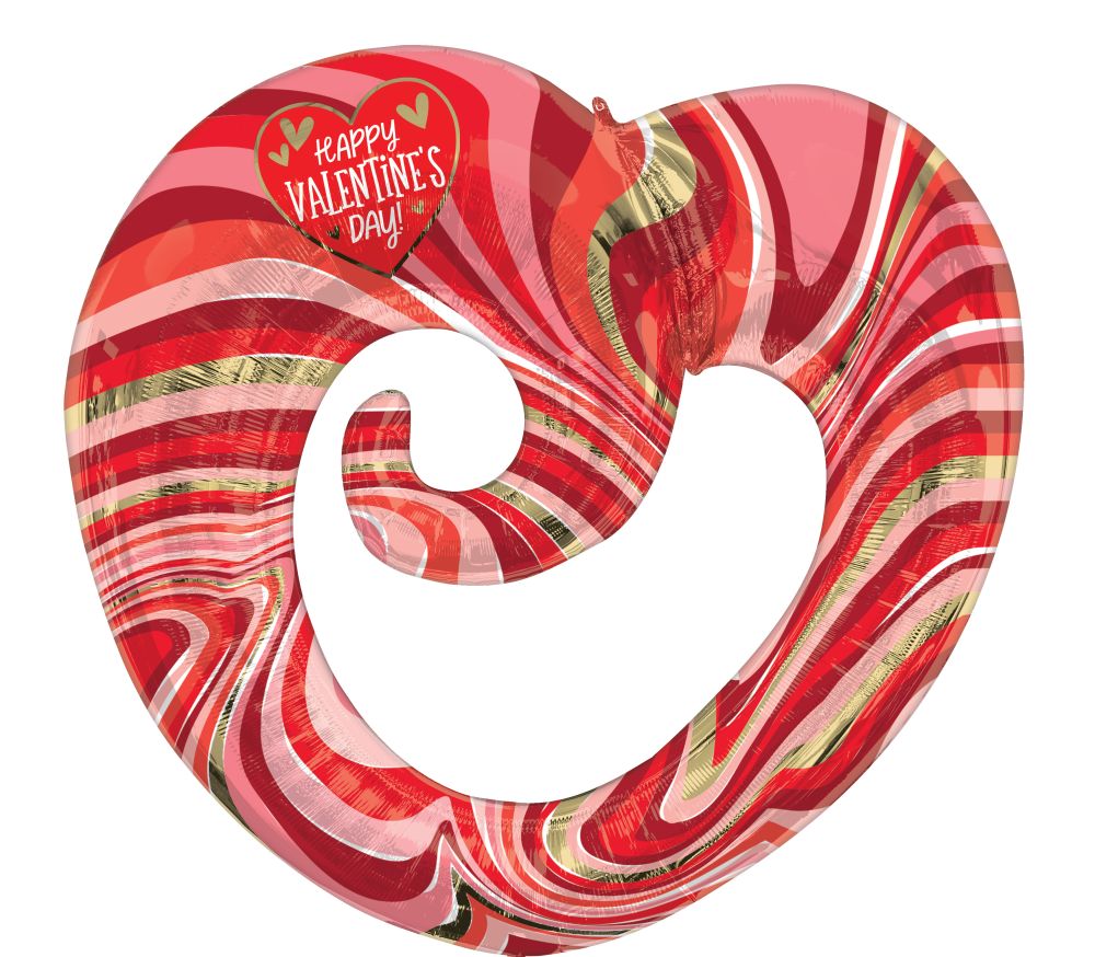 SuperShape Happy Valentines Day Marble Twisty Heart Balloon