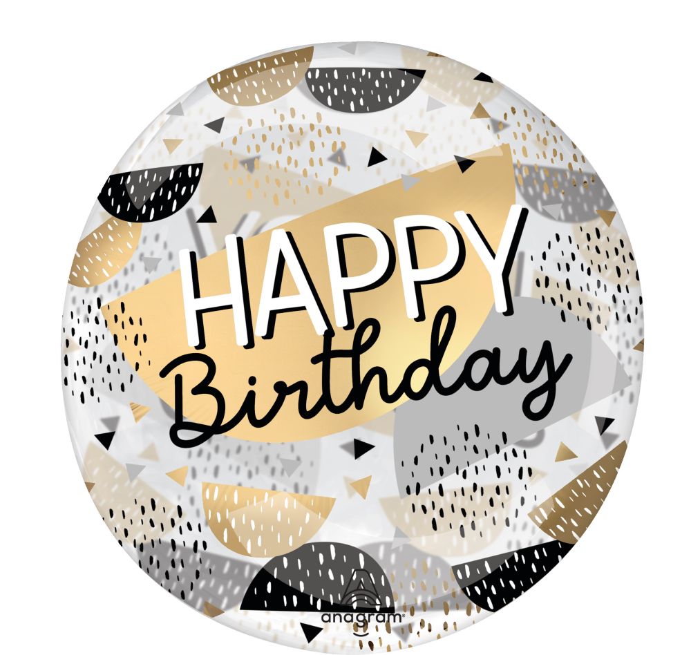18" Clearz Happy Birthday Black and Gold Balloon