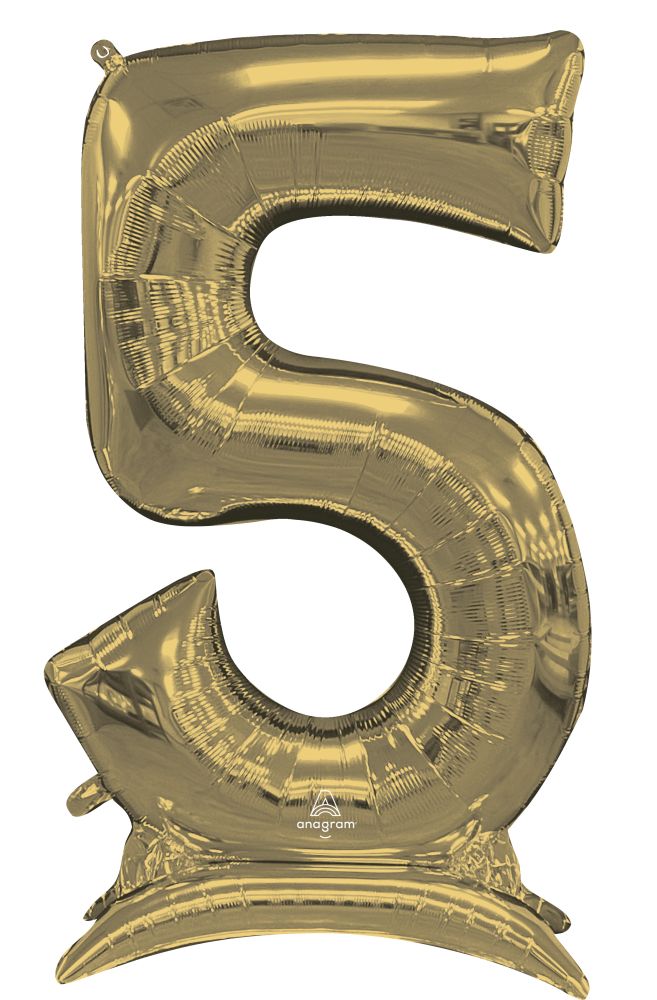 50" Stand-Up White Gold Number 5 Balloon