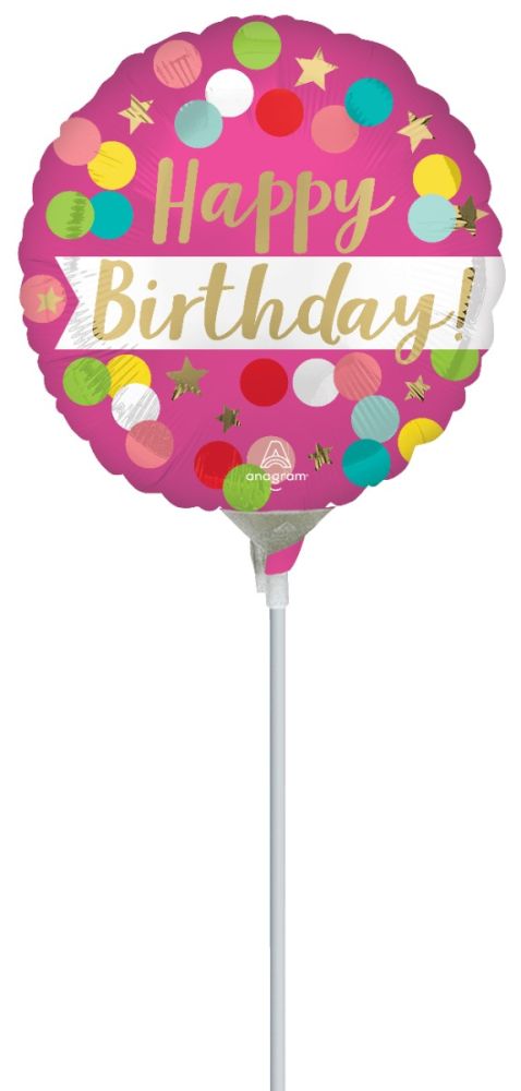 04" Satin Happy Birthday Pink Confetti Balloon