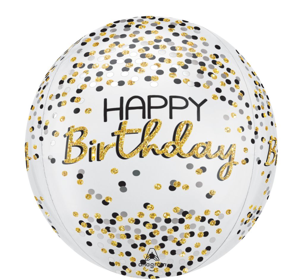 Orbz Black Silver Gold Birthday Balloon