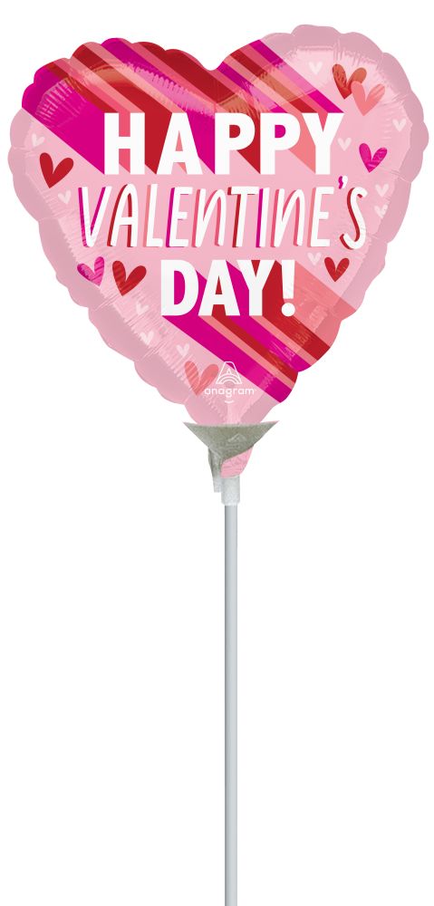 09" Happy Valentines Day Stripes on Stripes Balloon