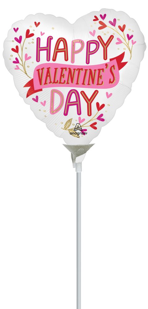 09" Happy Valentines Day Satin Botanical Traces Balloon