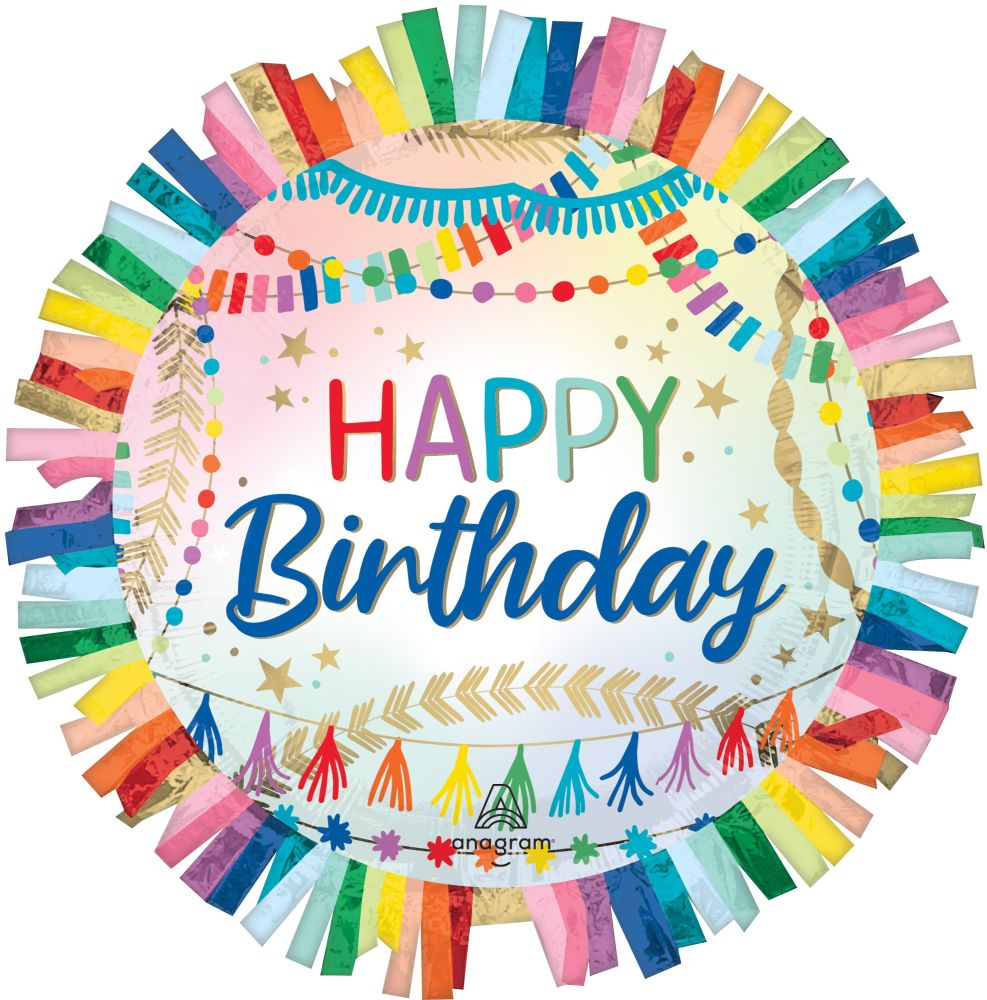 SuperShape Happy Birthday Streamers Fringe Balloon