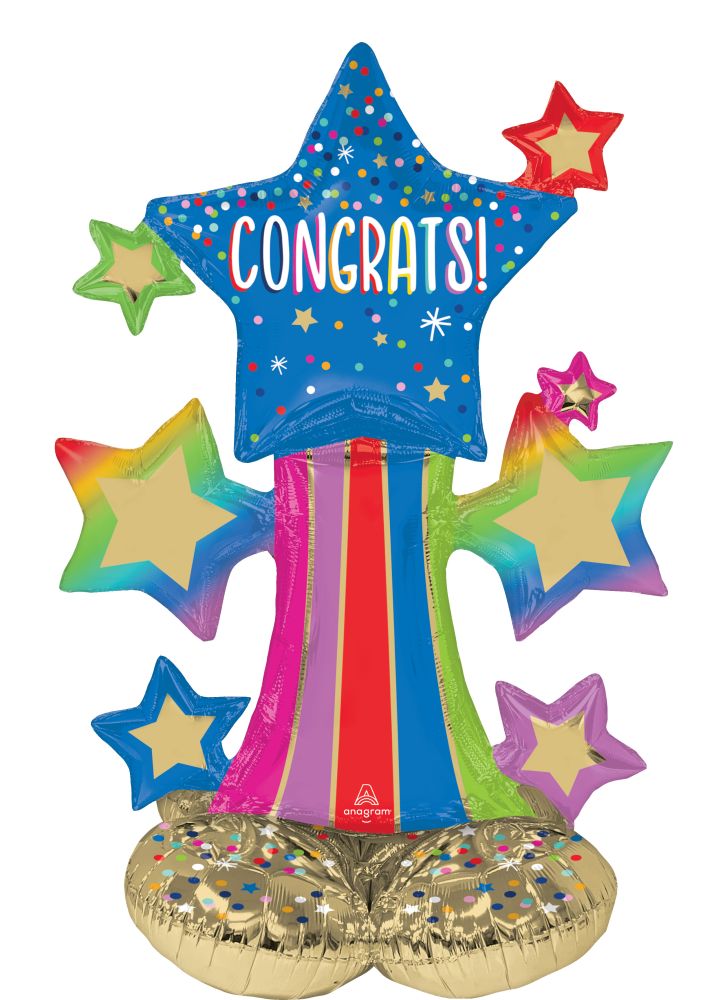 AirLoonz Junior Congrats Colorful Star Bursts Balloon